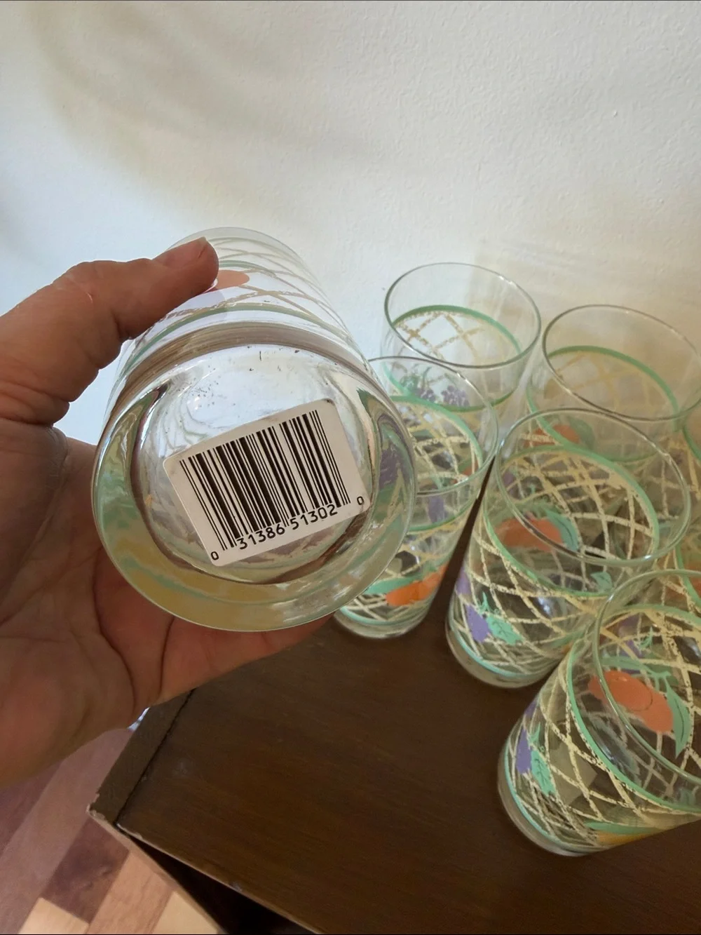 Libbey Vintage Fruit-Patterned Tall Drinking Glasses - Teal & Yellow (Set of 8)
